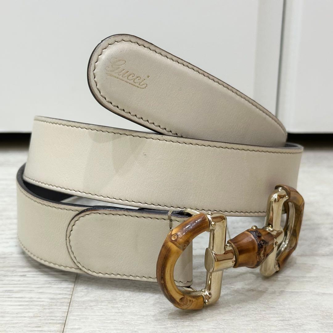 た*か様 希少 美品 オールドグッチ ベルト バンブー ホースビット アイボリー