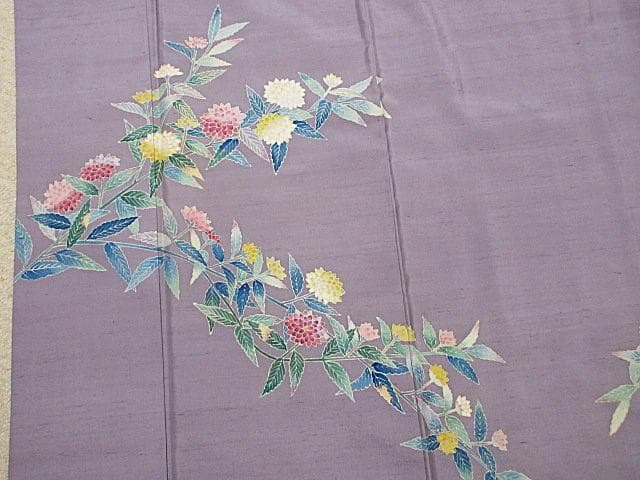 訪問着：本加賀友禅「西尾翠峰」花柄：藤色の白山紬：美品-袷正絹：P38