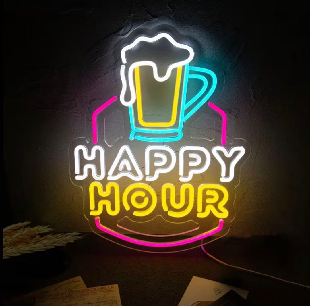 HAPPY HOUR ネオンライト 看板 ビール USB 壁掛け LED