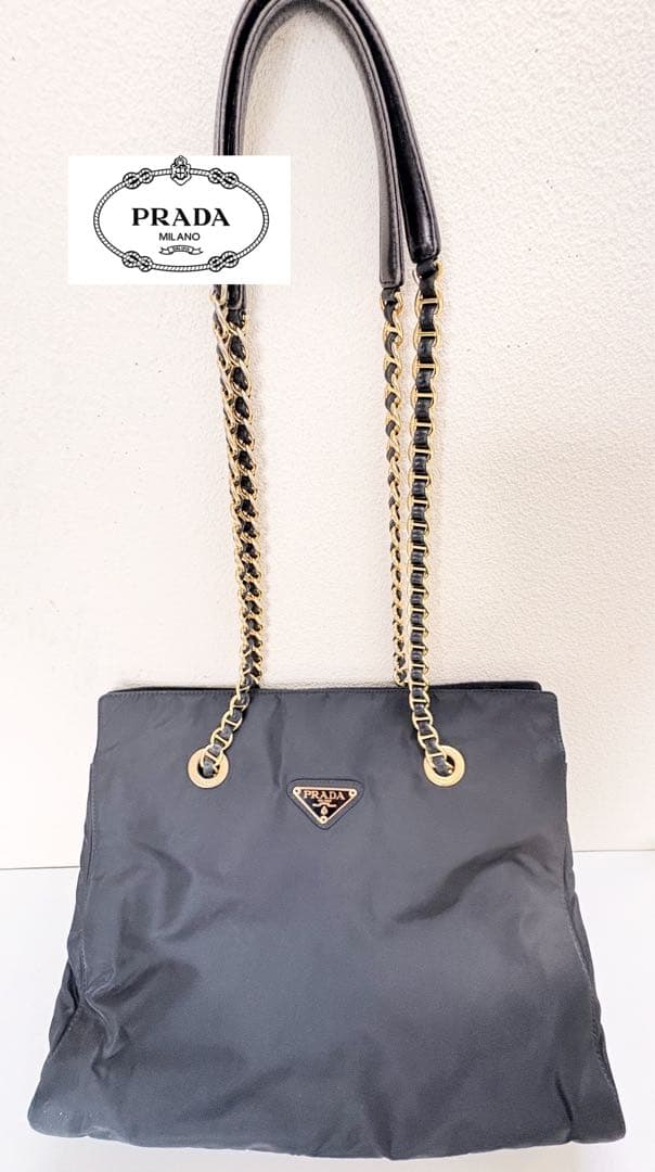 【美品】PRADAチェーン ショルダー トート バッグ ギャランティカード付