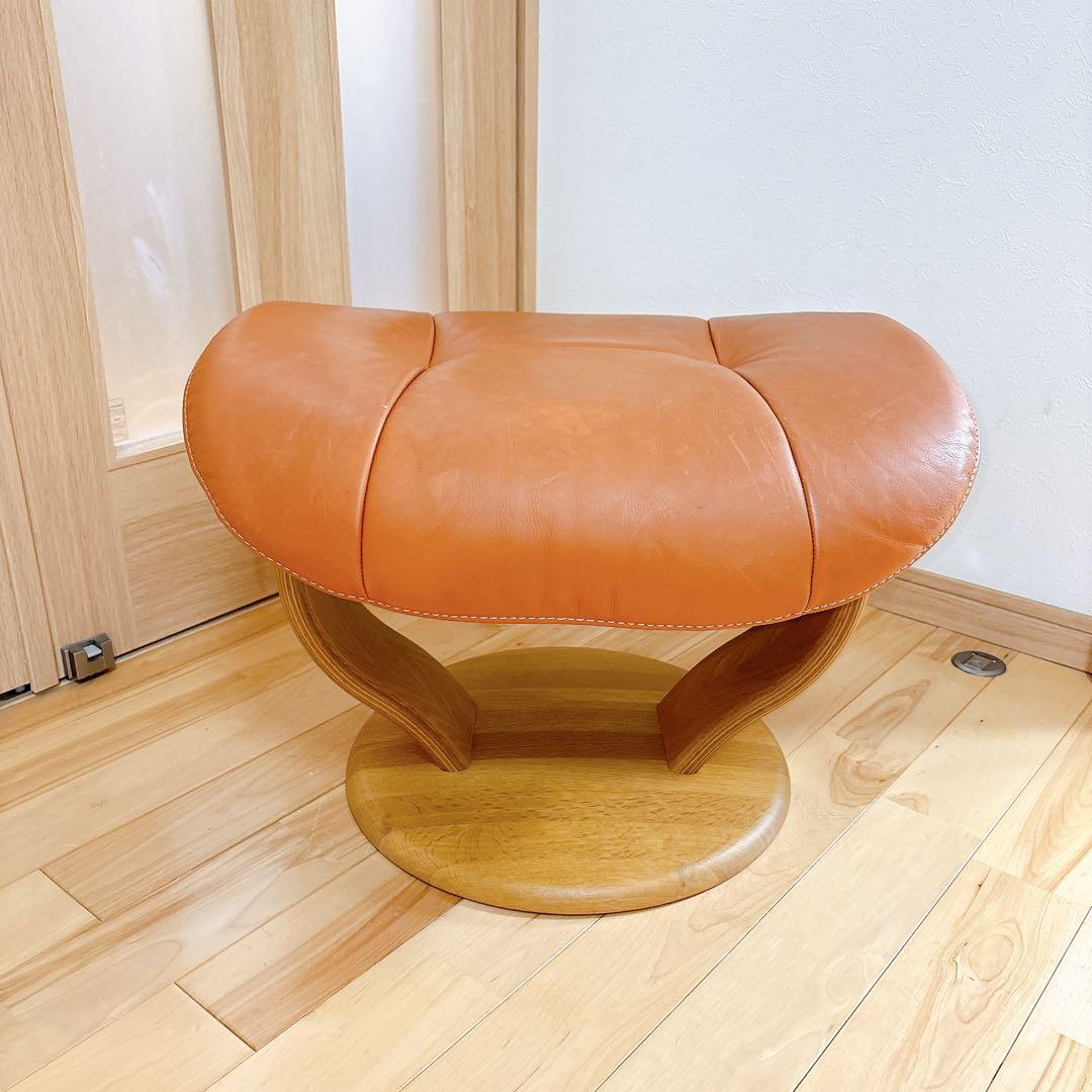 カリモク オットマン 本革 ブラウン 木製