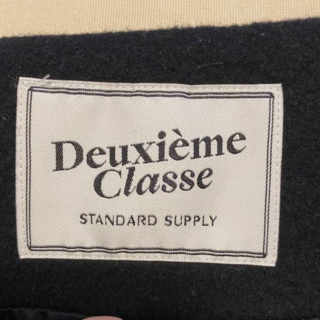 希少 ドゥーズィエムクラス ロング ノーカラー コート 紺 ウール