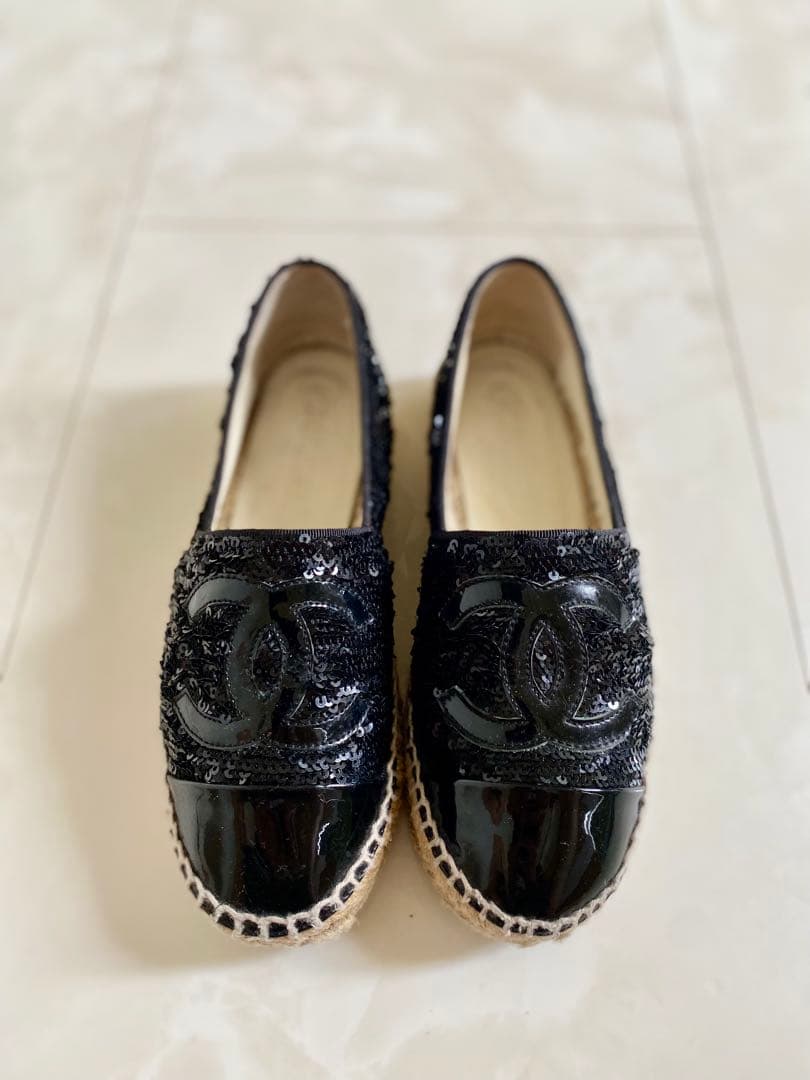 美品 CHANEL エスパドリーユ スリッポン スニーカー 黒 35 シャネル