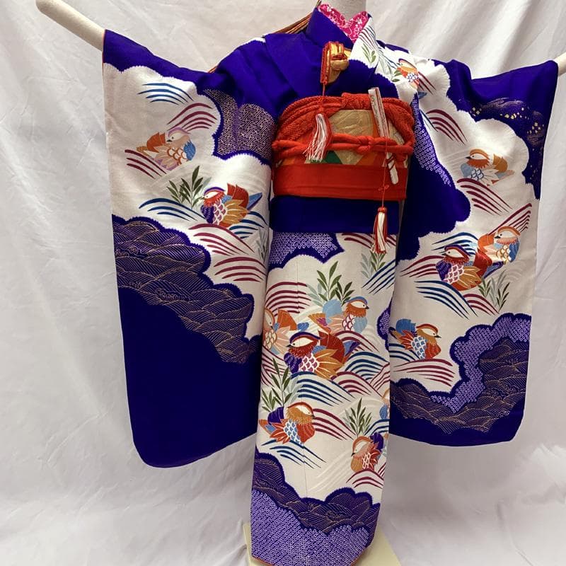 512ag64帯揚げ帯締め□七五三 七歳 女児 着物&袋帯 鴛鴦 絞染め