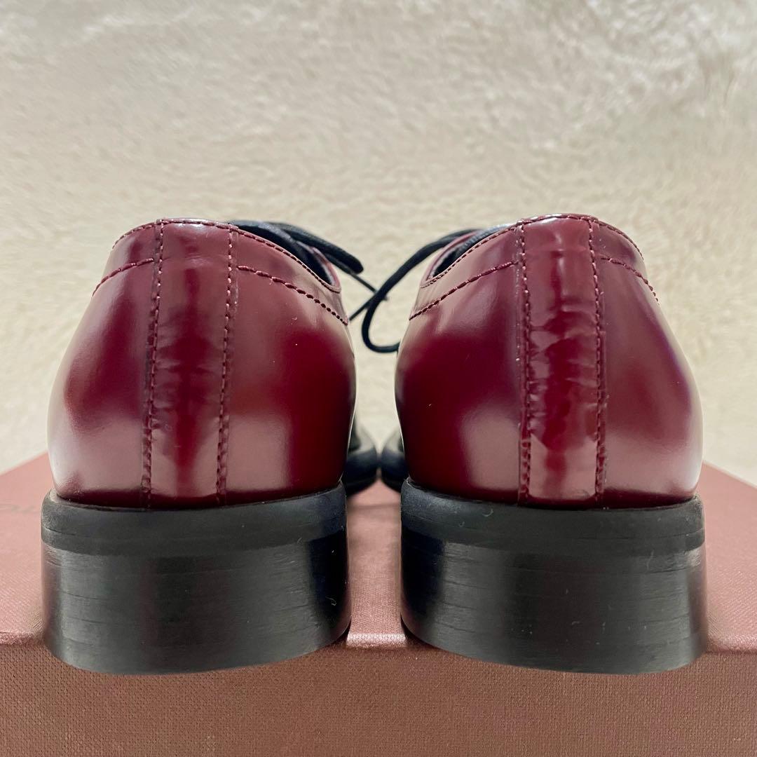 未使用級 PLAN C プランシー スクエアトゥ レザー レースアップシューズ