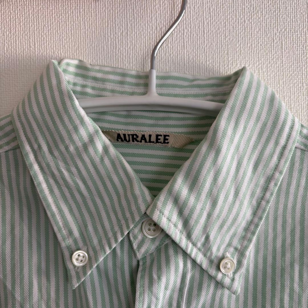 AURALEE｜グリーンストライプ 長袖シャツ