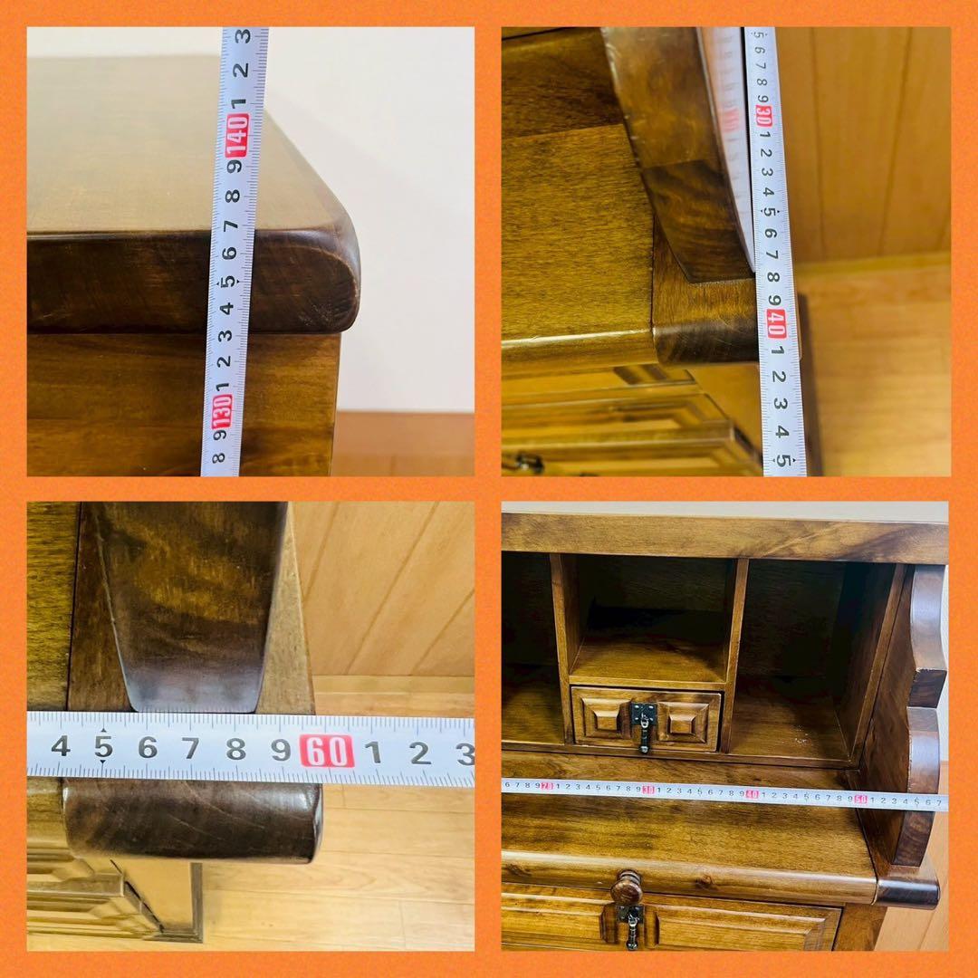 6段チェスト スライド式天板 ライティング アンティーク調 棚 アンティーク風