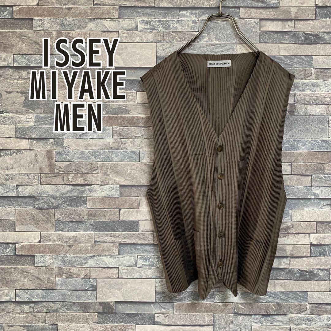 イッセイミヤケメン 08AW プリーツベスト シワ加工 玉蟲色 ブラウン/L