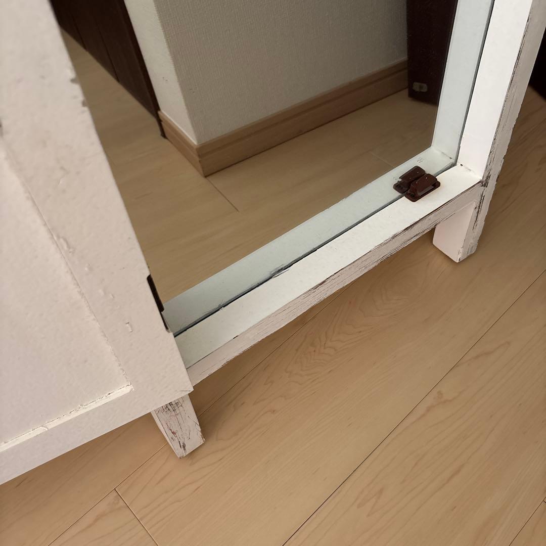 ヴィンテージ風 ホワイト ドアスタンドミラー シャビー 北欧 アンティーク