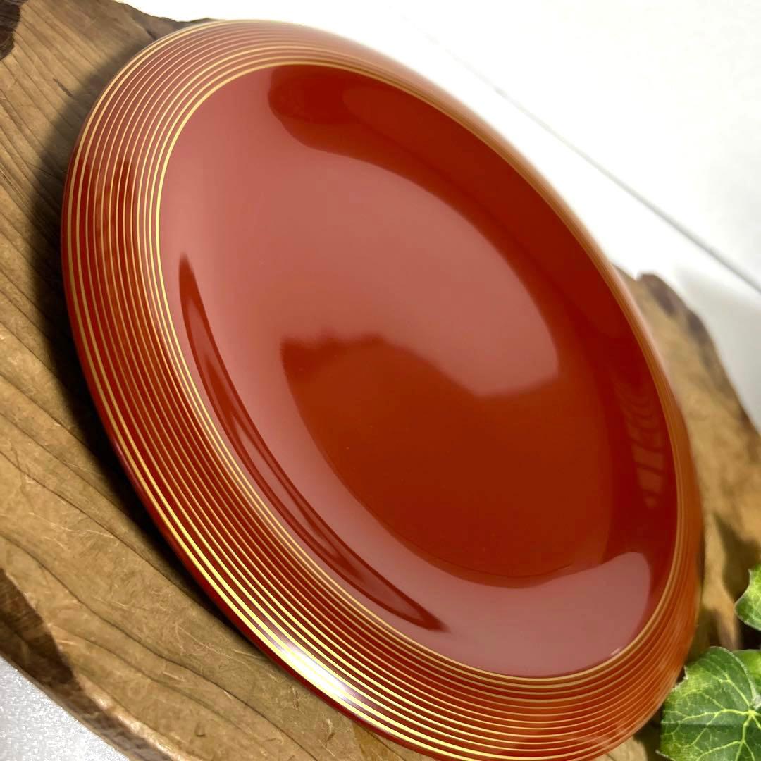 新品　京都老舗漆器　平安象彦　天然木塗　朱塗　金線菓子盆　金線茶托5枚　和モダン