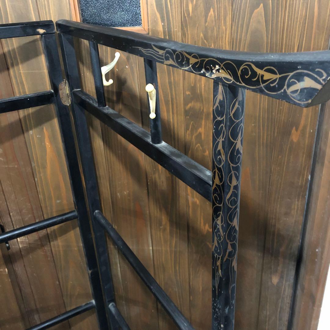 漆塗り衣桁 フック付きふ　衣紋掛　レトロ