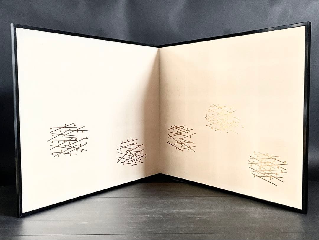 「母」 惺斎好 切箔 風炉先屏風 総張 黒塗縁 江戸間 小林正珍堂 （206①）