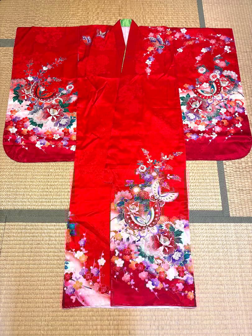 七五三　女児着物襦袢帯3点セット　赤