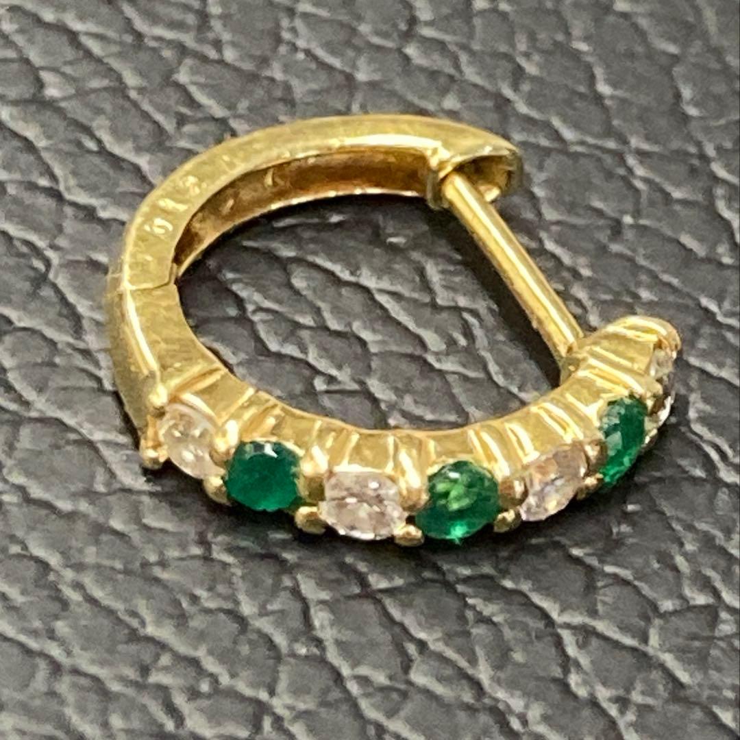エメラルド＆天然ダイヤモンド 18金ゴールド片耳ピアス