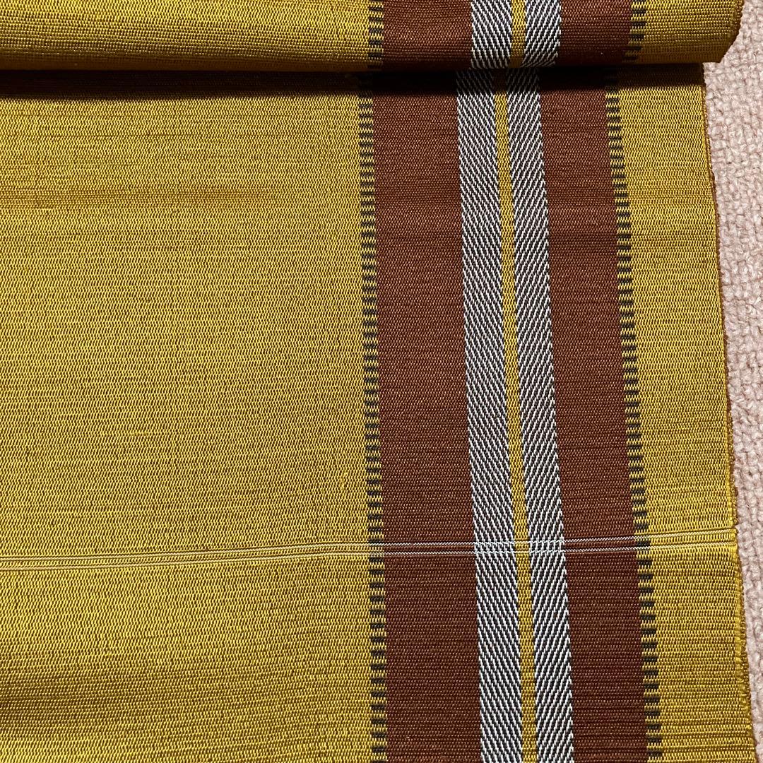 ④ 黄八丈　八寸名古屋帯　未仕立て　苅安　縞