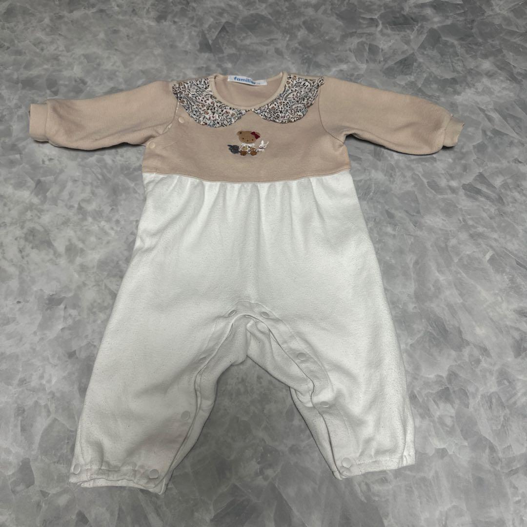 familiar カバーオール ベージュ/ホワイト