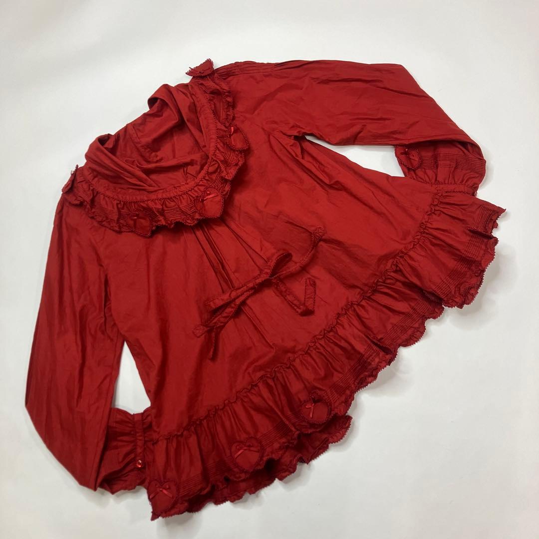 ピンクハウス 赤 ハートパッチワーク使い オーバーブラウス