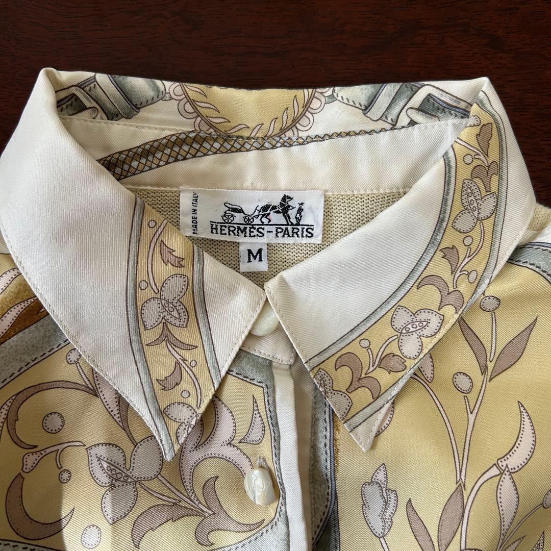 HERMES (エルメス) シルク×ニット長袖 カットソー 総柄 M アイボリー