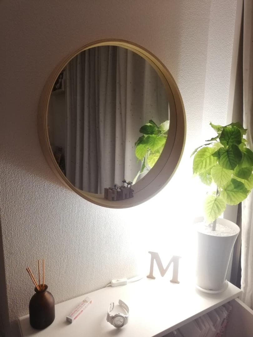 ☆壁掛けミラー 天然木フレーム 丸型ミラー 　玄関　洗面所