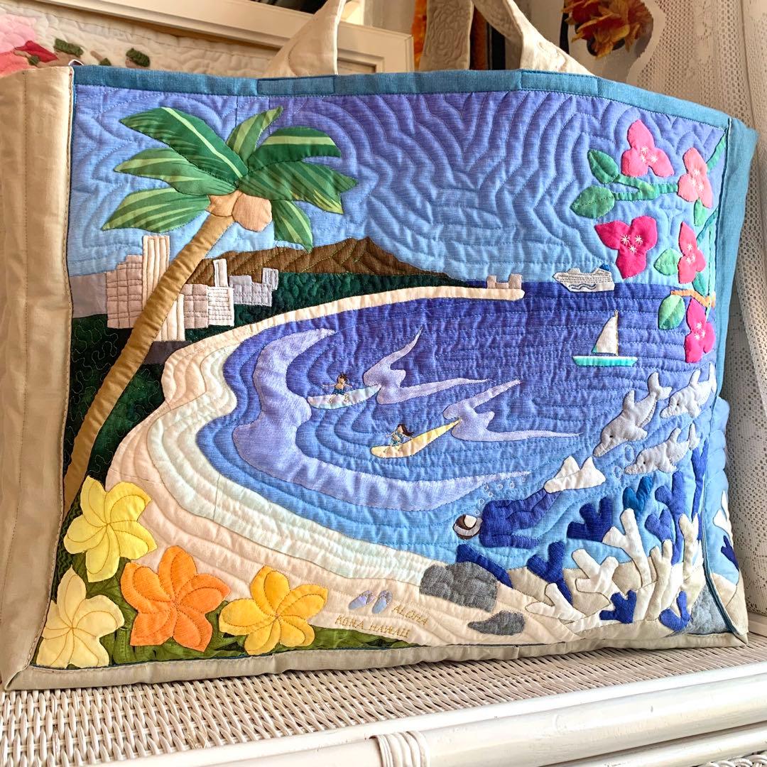 ハワイアンキルト　バッグ　タペストリー　フラガール 鳥　ハワイ　オーダー