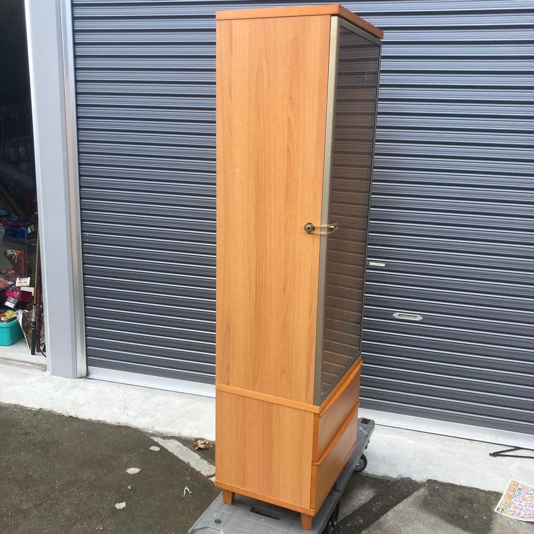 木製 3段ガラスショーケース 飾り棚 コレクションラック 鏡張り ビンテージ