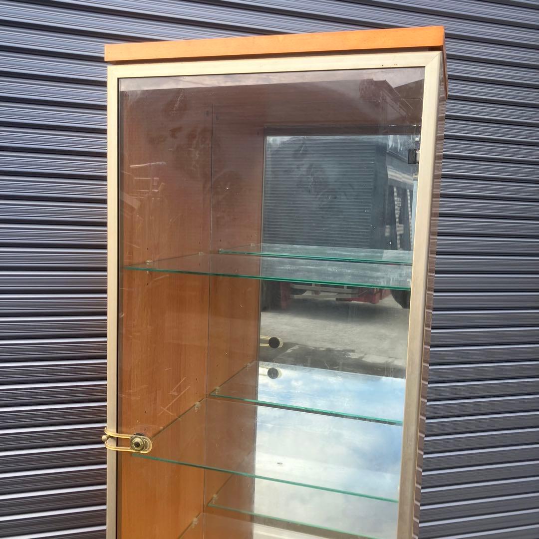 木製 3段ガラスショーケース 飾り棚 コレクションラック 鏡張り ビンテージ