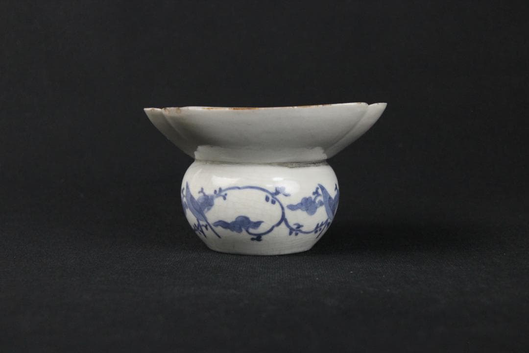 中国 明末清初 青花花卉文 渣斗 茶渣器 茶道具 文房具 古陶磁 FJ11-10