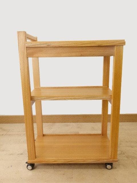 北海道手作り家具　ケヤキ材（引出付）　木製　ワゴン