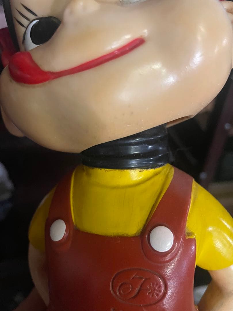 不二家 ジャンボペコちゃん ソフビ ブリキ台座 首振り/昭和レトロ/アンティーク