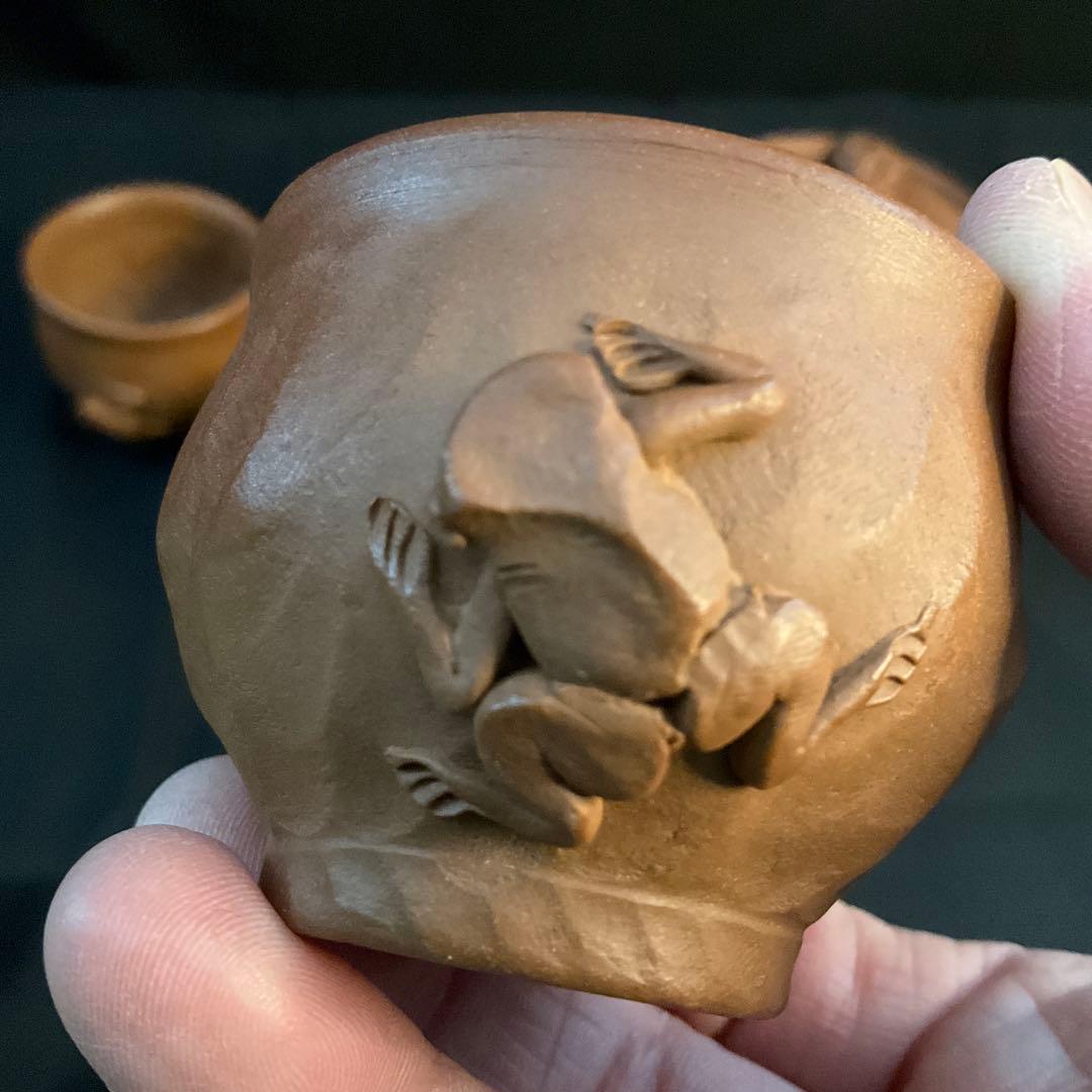 田島万古焼　勝三窯　田嶋勝三　手捻り　蛙摘　茶道具　湯呑　茶器　陶芸