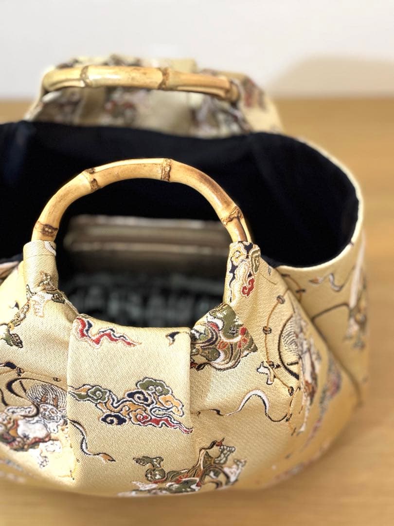 和装バック　着物バック　金蘭生地・風神雷神（ゴールド）卒業入学結婚七五三お宮参り