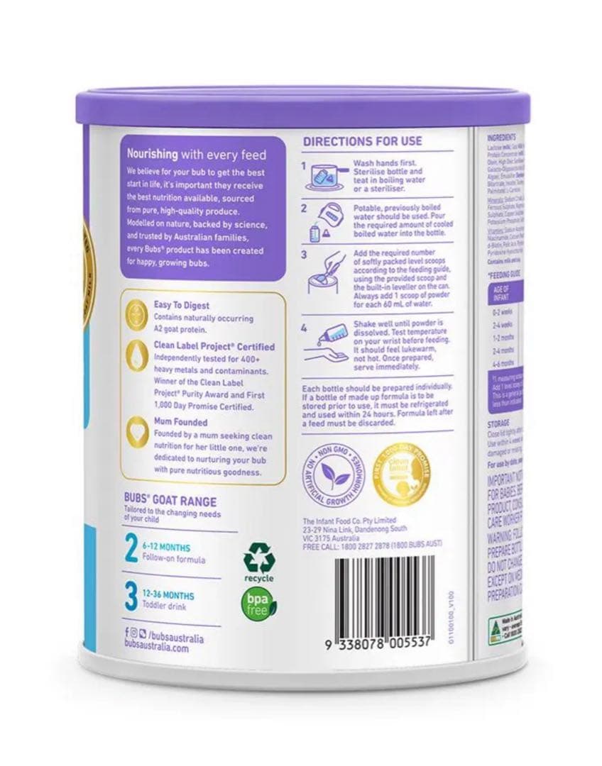 Bubs Goat 1バブズ ヤギ ミルク やぎ A2 粉ミルク (0～6)