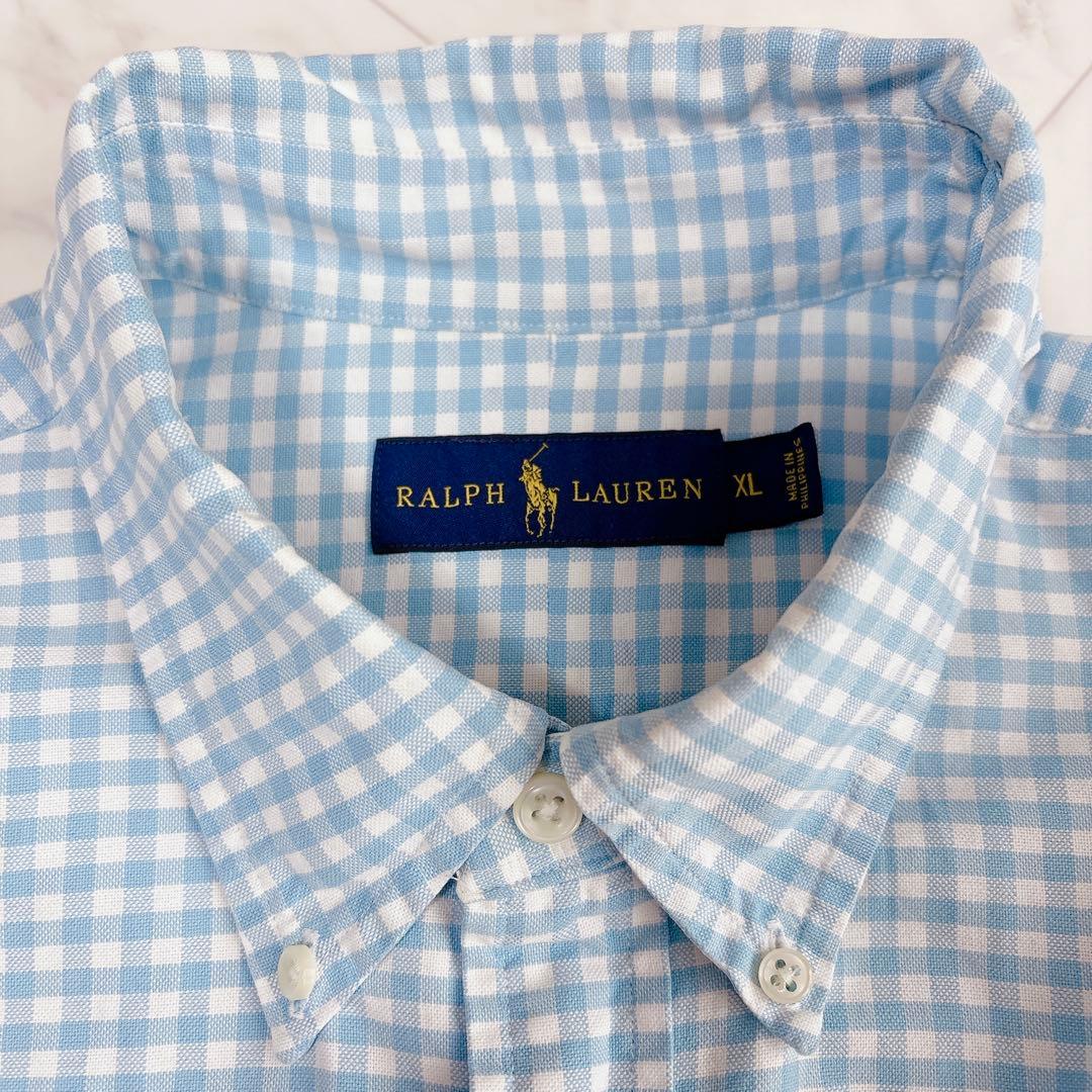 【ラルフローレン】オックスフォードシャツ　長袖　チェック　ポニーロゴ　水色