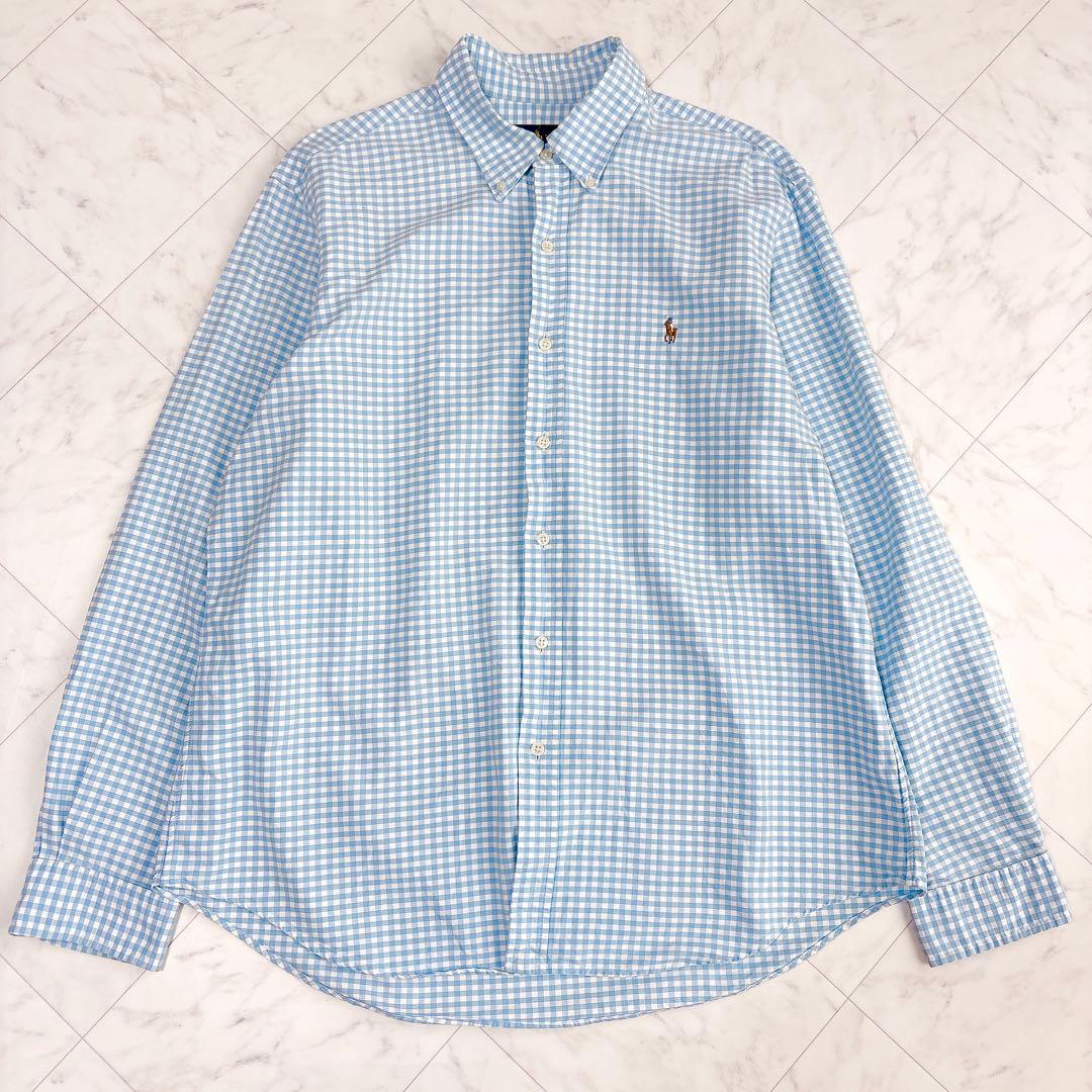 【ラルフローレン】オックスフォードシャツ　長袖　チェック　ポニーロゴ　水色