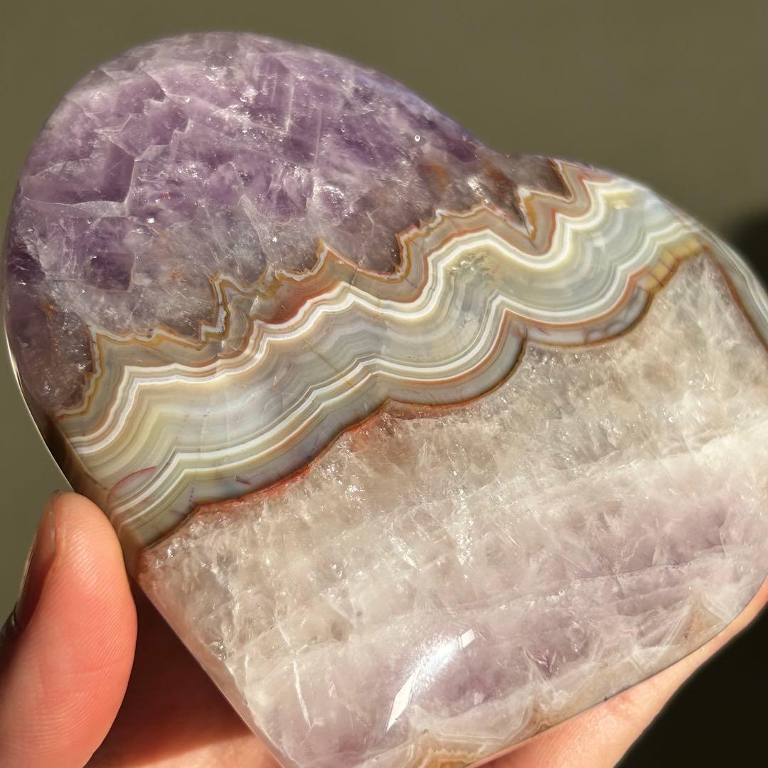 《美品》　アメジスト　アゲート　共生　ハート　台座付き