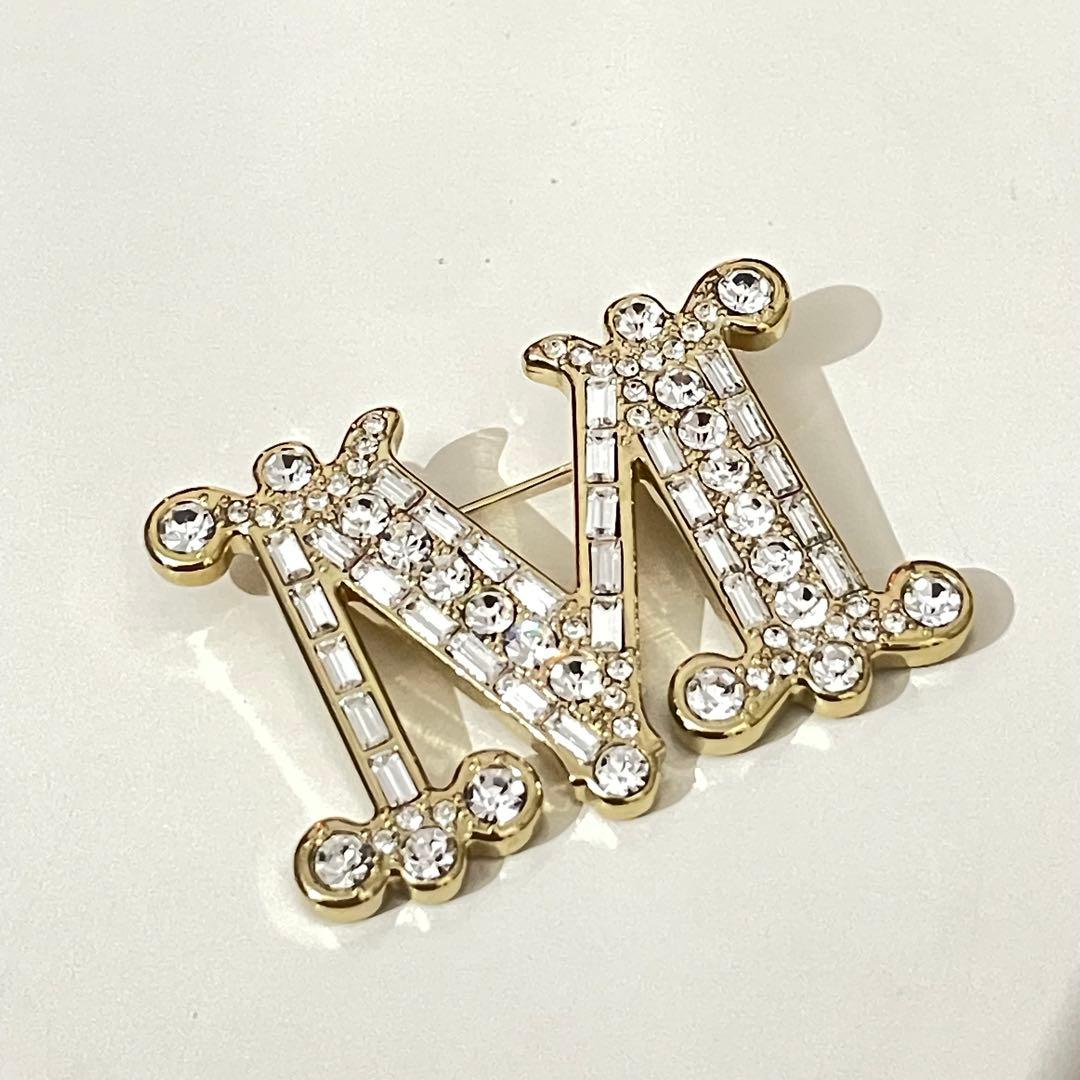 Max mara 訳あり③ 定番 クリスタル x ゴールド　ブローチ