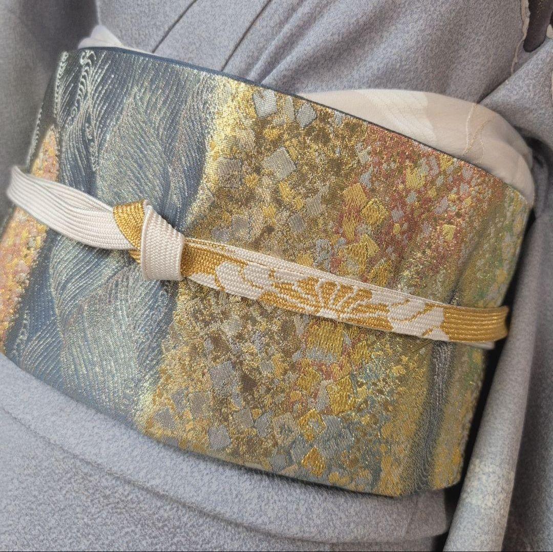 訪問着　フルセット　着物　正絹　グレーシルバー　松梅　寿　祝い事　O4r