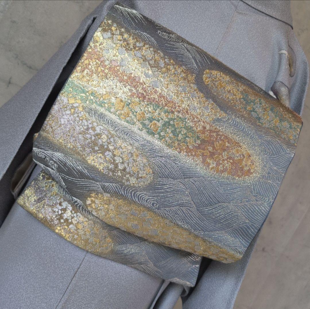 訪問着　フルセット　着物　正絹　グレーシルバー　松梅　寿　祝い事　O4r