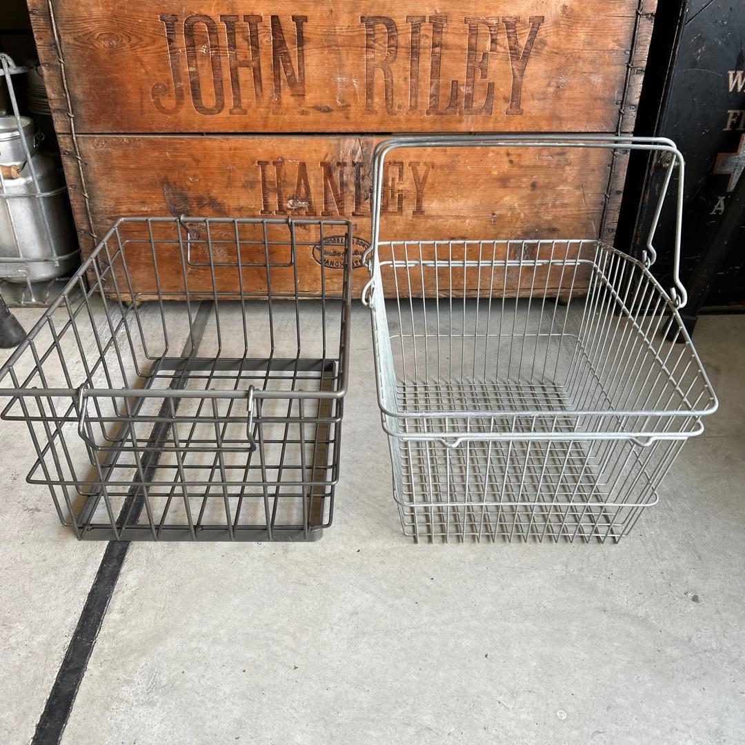 2点 インダストリアル アイアン ワイヤー バスケット シャビー ビンテージ