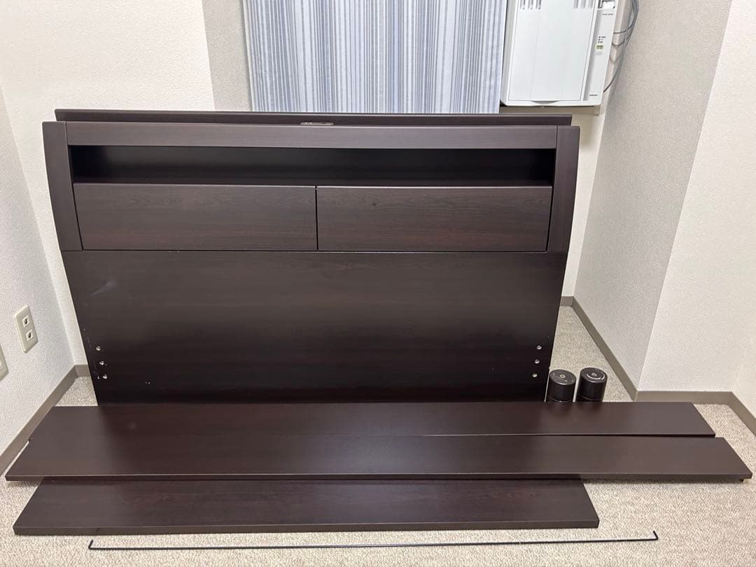 N3【美品】ニトリ　ダブルベッド　ベッドフレーム　木製ダークブラウン