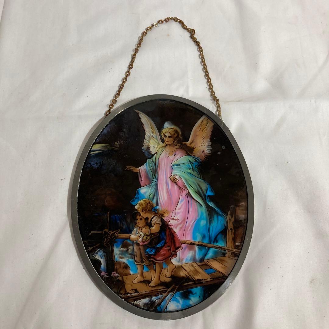 橋の上の天使　ヴィンテージ　ステンドグラス