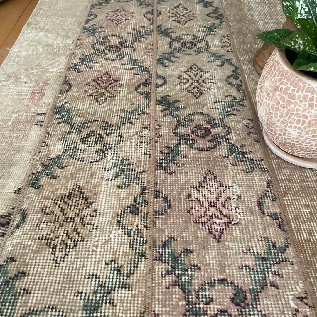 68.5×98 ベージュボタニカル　パッチワーク　トルコヴィンテージラグ