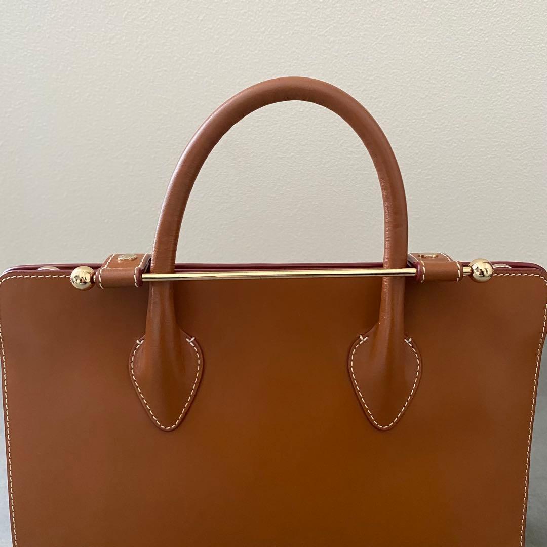 美品 ストラスベリー MIDI tote bag レザー ブラウン