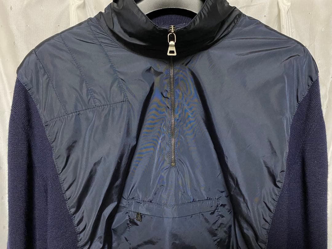 PRADA SPORT 00s ナイロンレイヤードニット ハーフジップ ネイビー