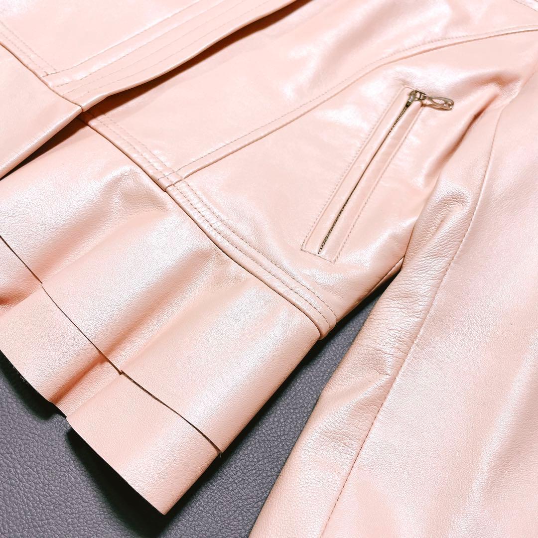 ★美品★バルマン　レザージャケット　ノーカラー　ペプラム　羊革 　9号(578)