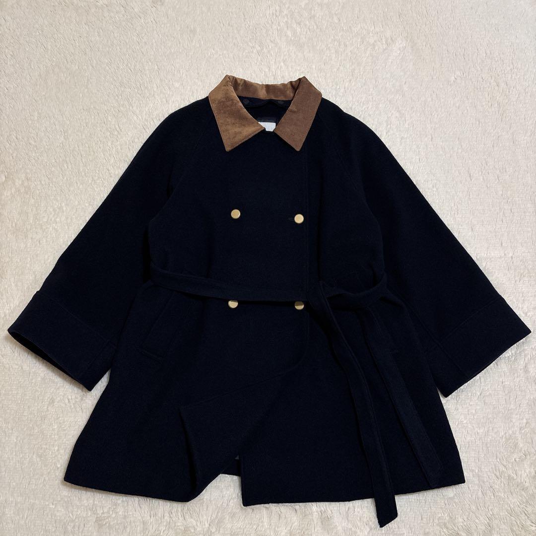 極美品✨COHINA 2wayカラーゴールドボタンミドルコート　ネイビー