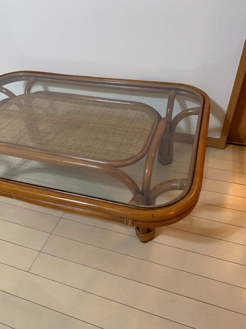 ラタン　テーブル　ヴィンテージ　ガラステーブル