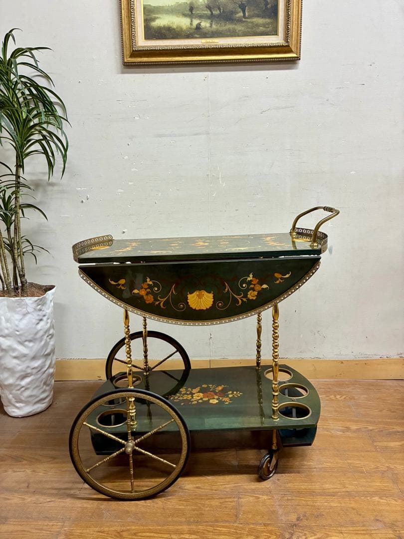 管444☆イタリア製☆アンティーク☆象嵌細工☆キッチンワゴン