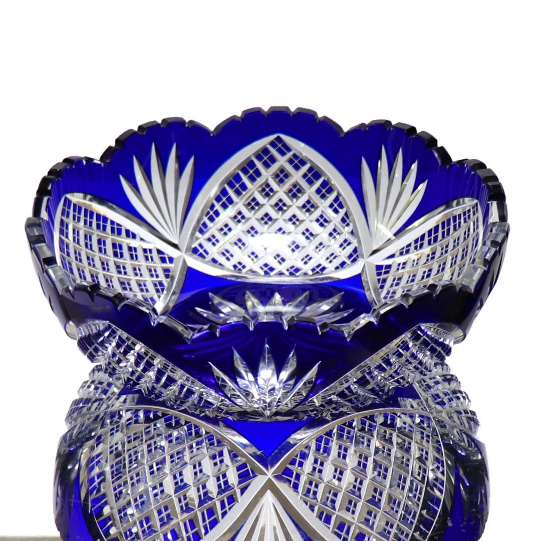 オールド・バカラ 1890年美術館級 大型青色被せ装飾 丸型切子鉢 茶懐石道具