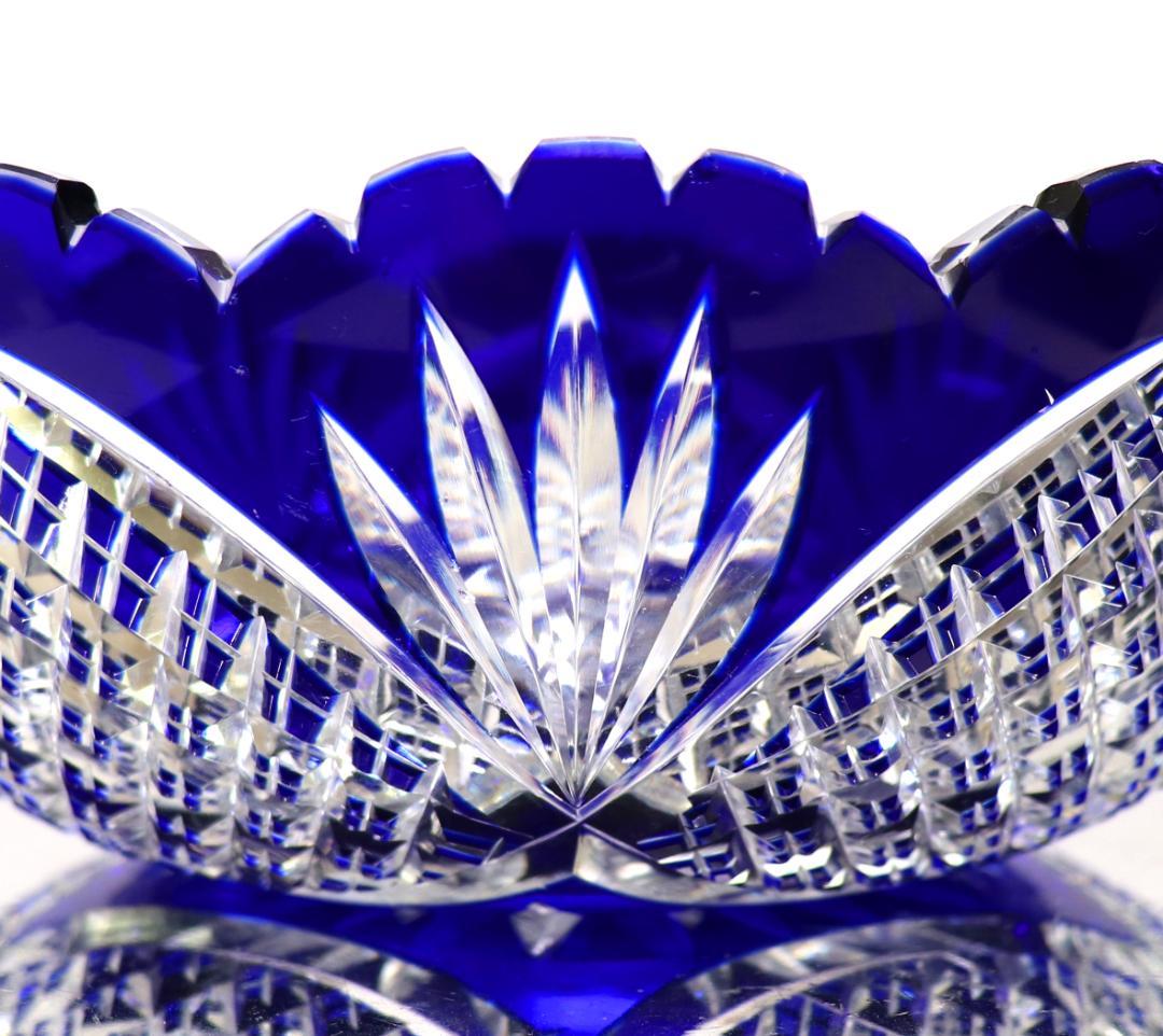 オールド・バカラ 1890年美術館級 大型青色被せ装飾 丸型切子鉢 茶懐石道具